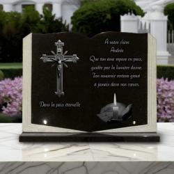  livre granit socle croix jesus christ main bougie 