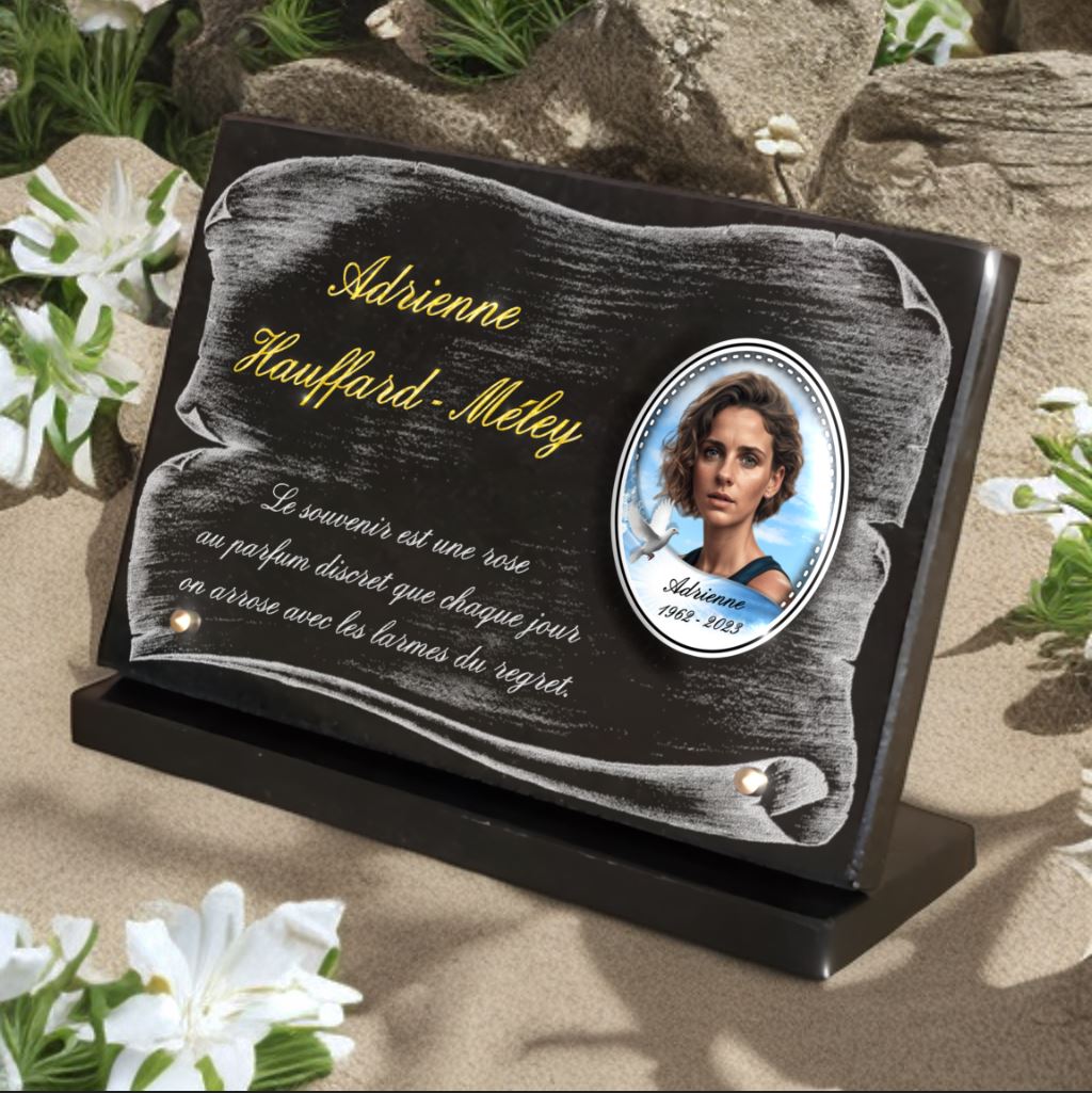 plaques mortuaires personnalisée en verre ou plexi sur le thème fleur
