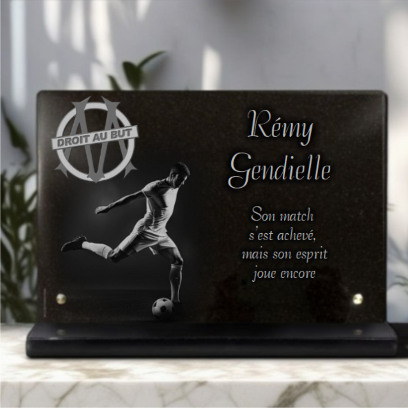 Plaque funeraire football et logo OM Olympique de Marseille