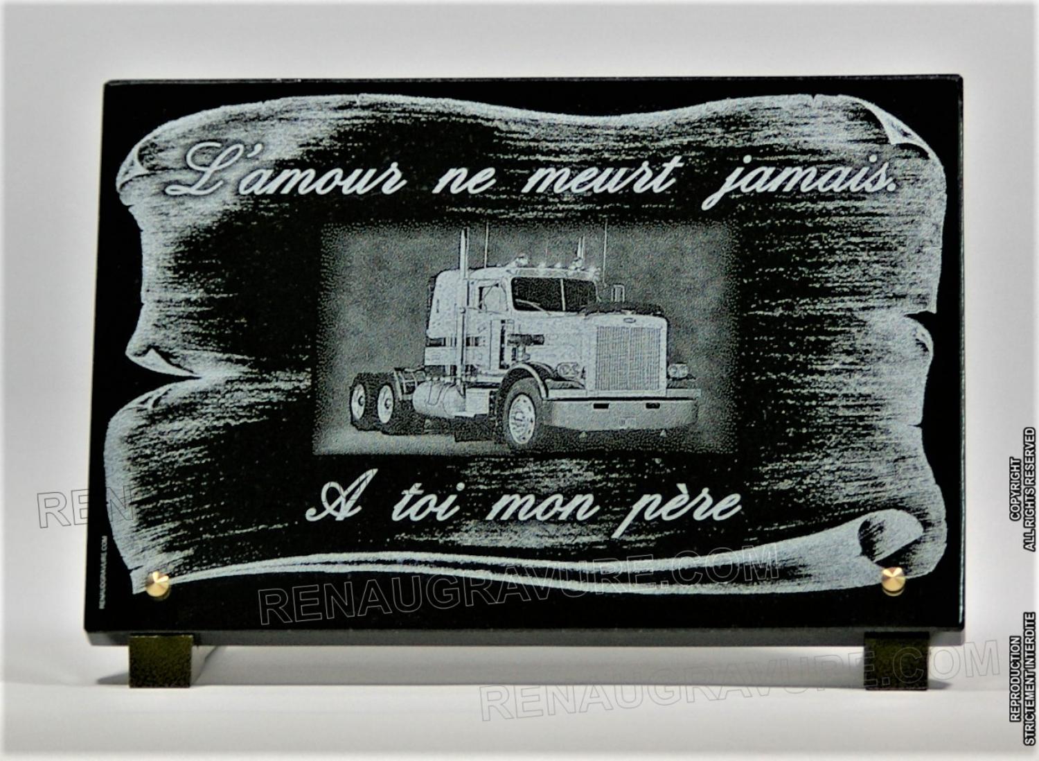 Plaque funéraire originale en métal, motif Camion routier